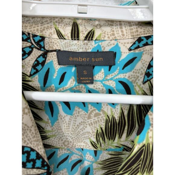 Amber Sun Hawaiian Shirt Size S Beige Floral Silk Short Sleeve Button Up - Picture 3 of 8